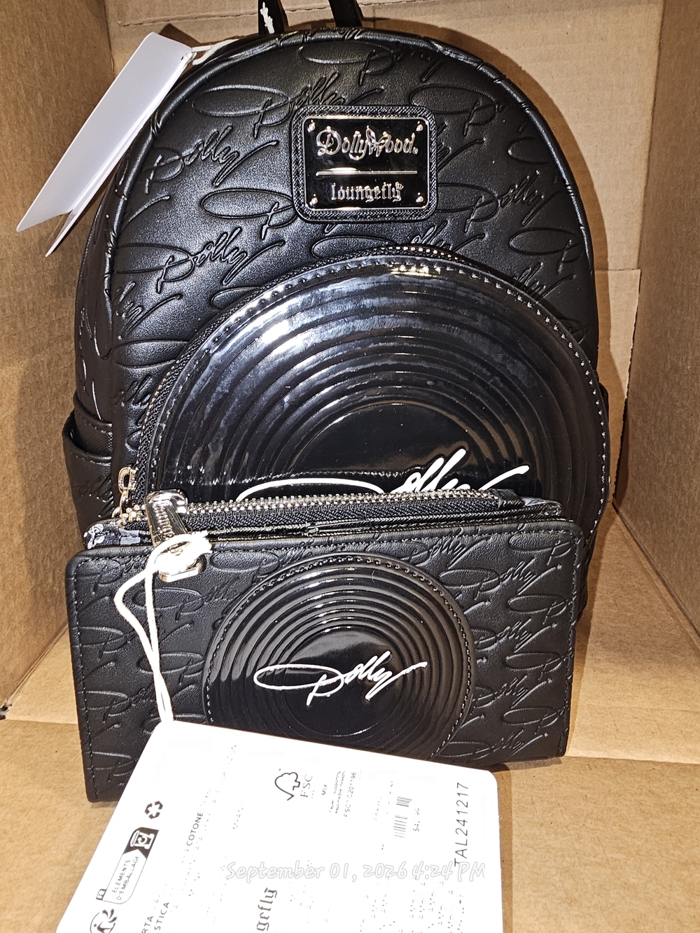 Loungefly Black Dolly Signature Mini Backpack with Matching Wallet
